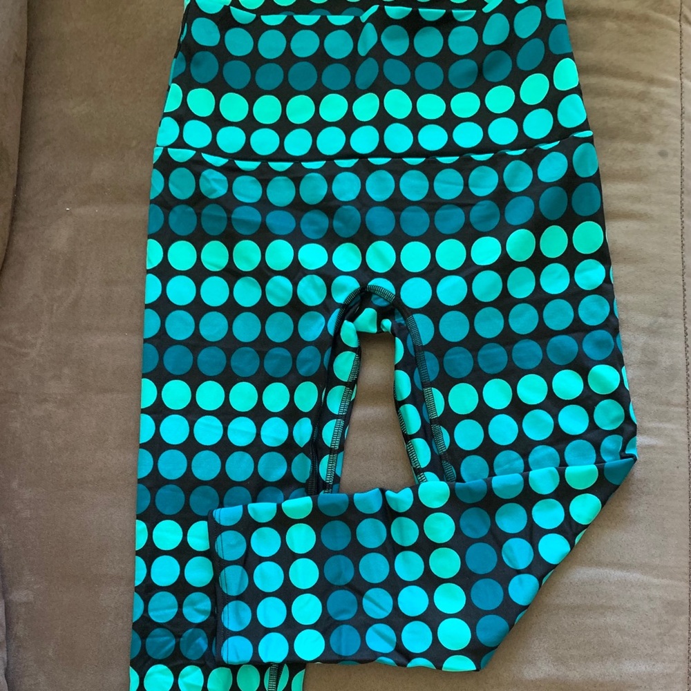 K-DEER teal polka dot mid calf length leggings